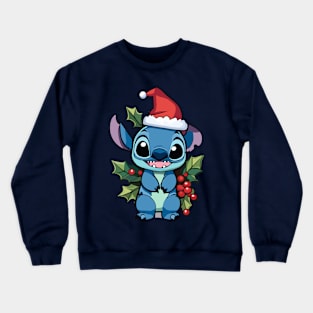 Stitch Wearing a Santa Hat Crewneck Sweatshirt